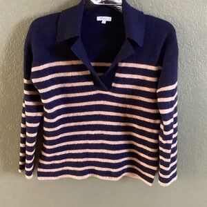 Rails Navy and Cream Striped V-Neck Sweater
